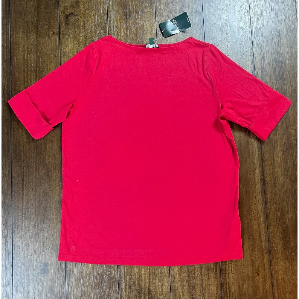 Lauren Ralph Lauren Red Boat Neck Elbow Sleeve Cuffed Knit Top 1X NWT